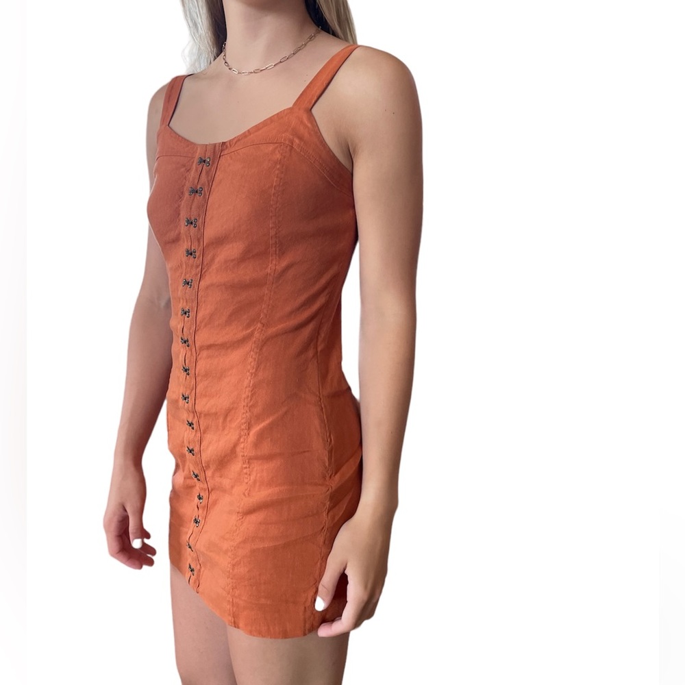 Keith Linen Rust Color Mini Dress - Picture 3 of 6